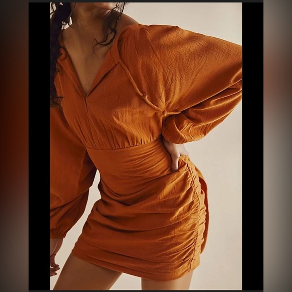 FP Movement by Free People Dresses & Skirts - Free People The Only One Long Sleeve Ruched Mini Dress Ochre Rust Orange - XS